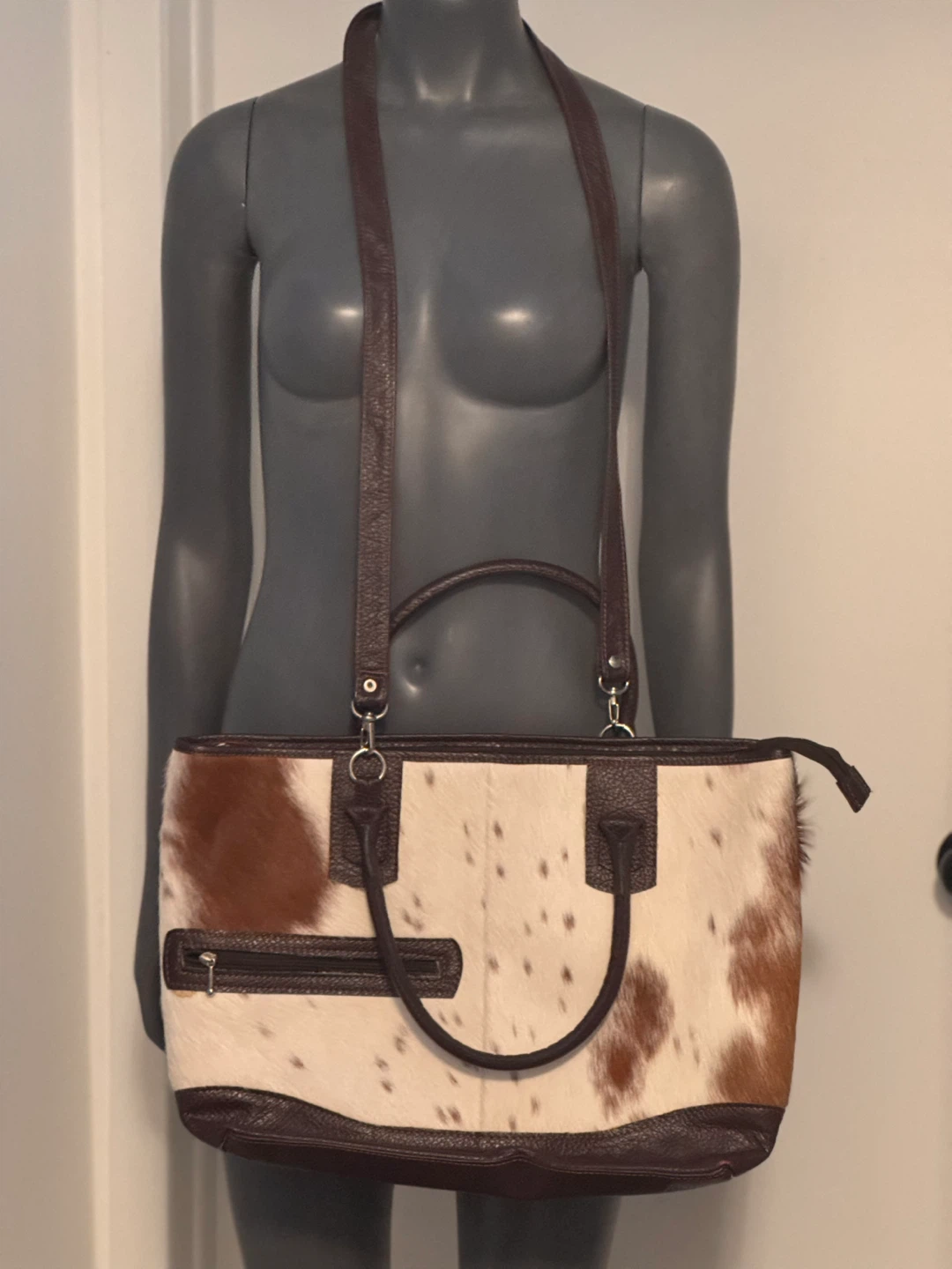 Brown Leather & Cowhide Tote Bag - photo 4