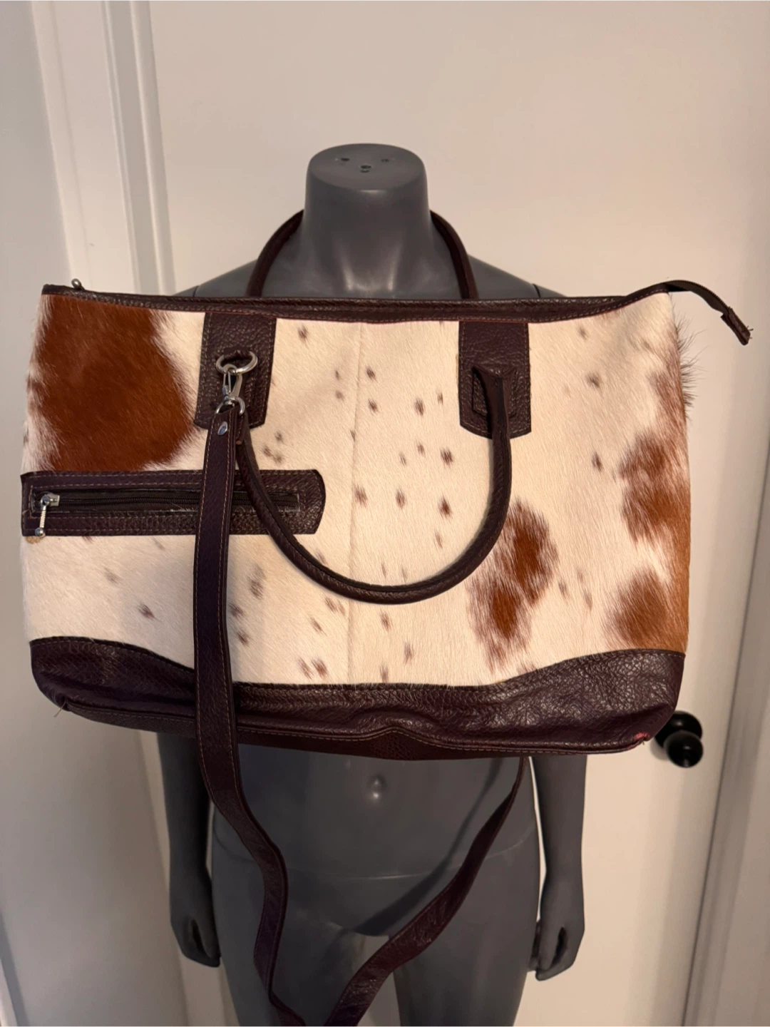 Brown Leather & Cowhide Tote Bag