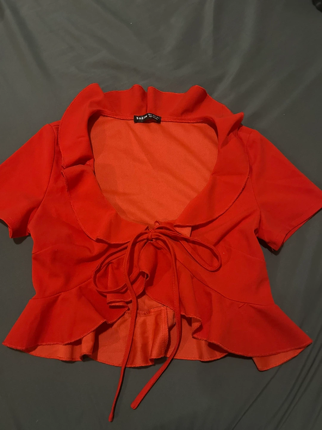 SHEIN Red Ruffle Tie Front Crop Top - Size S - photo 2