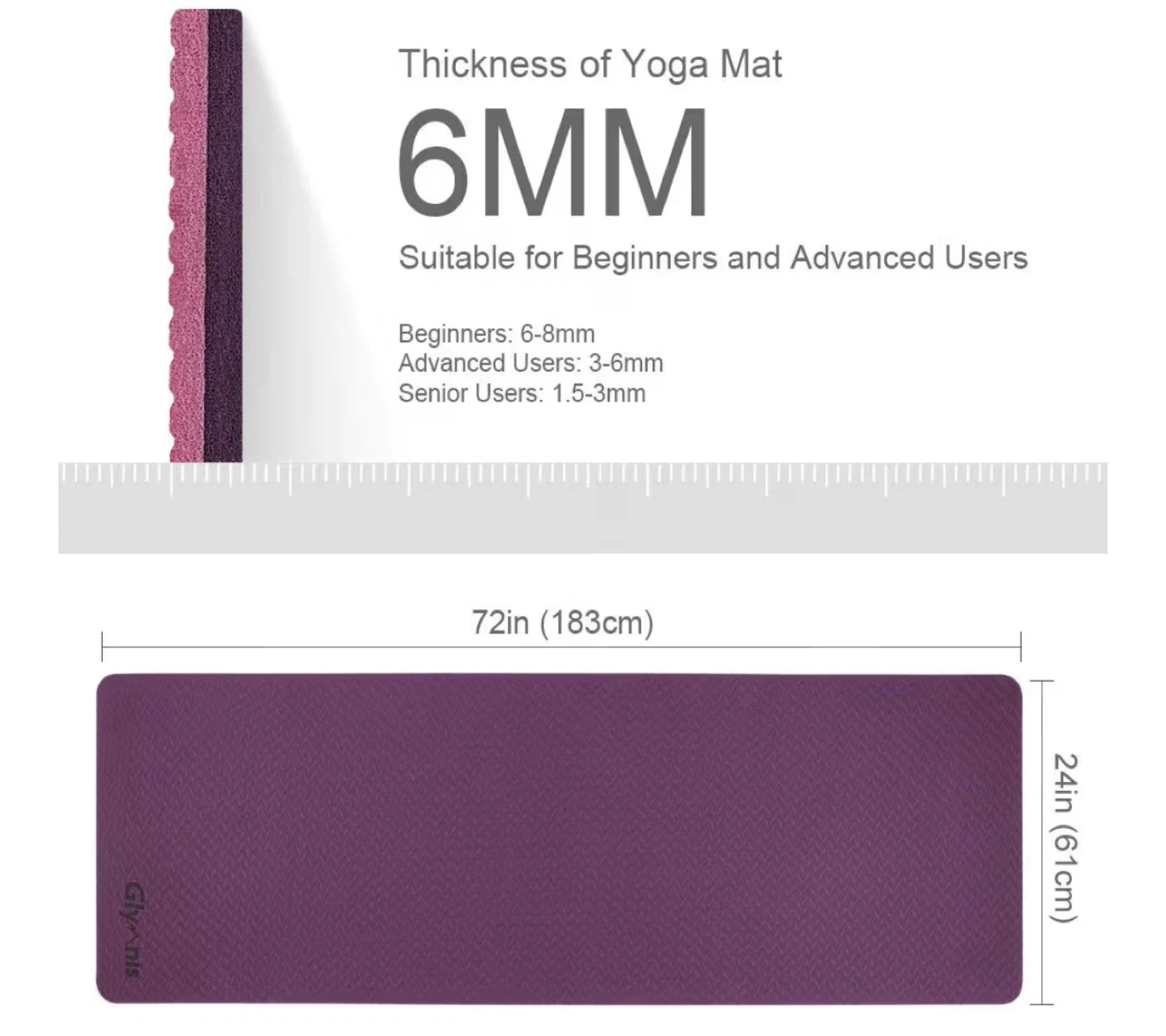 Giyanis Yoga Mat - Purple/Pink, 6mm Thick - photo 4
