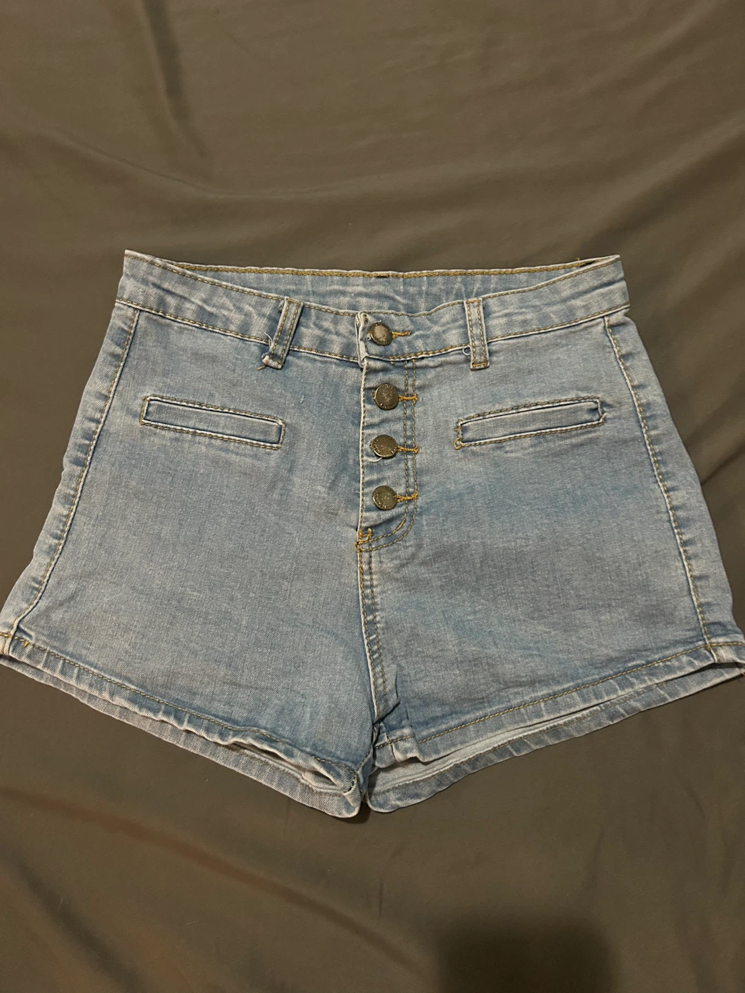 Denim Button-Front Shorts - Size S - photo 2