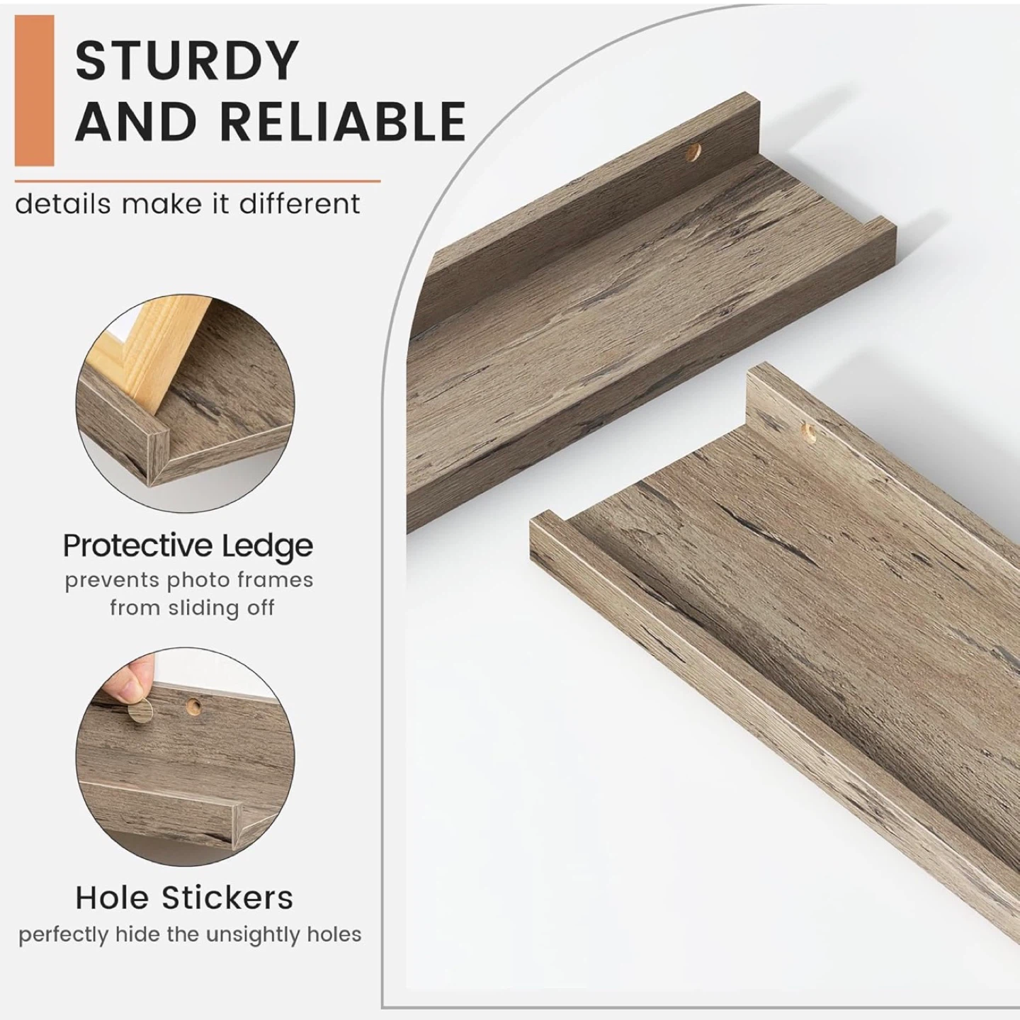 Set of 8 Floating Wall Shelves, Wood Grain - photo 3