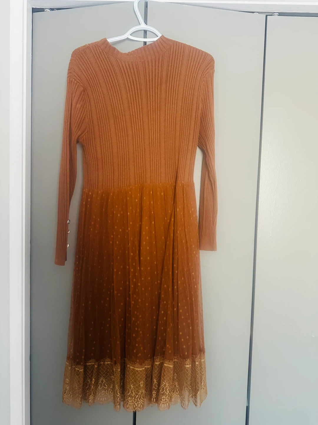 Brown Knit & Tulle Dress