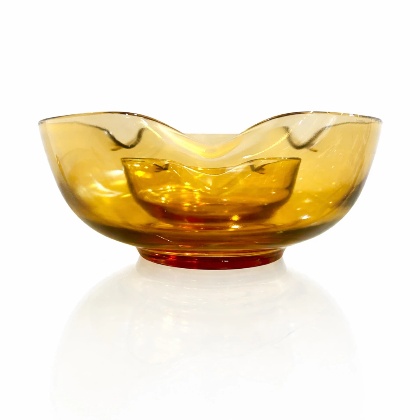 Mid-Century Amber Handkerchief Art Glass Bowls, Set of 2 - photo 2