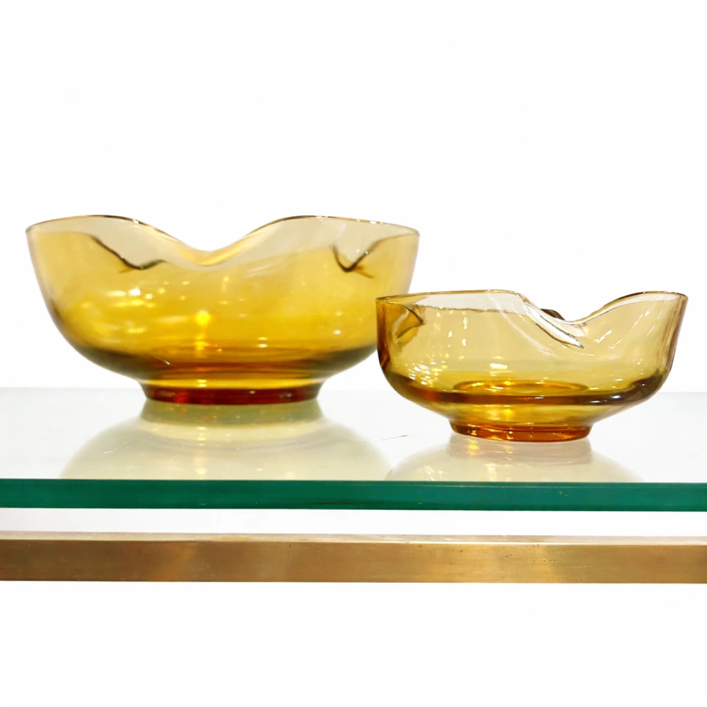 Mid-Century Amber Handkerchief Art Glass Bowls, Set of 2 - photo 4