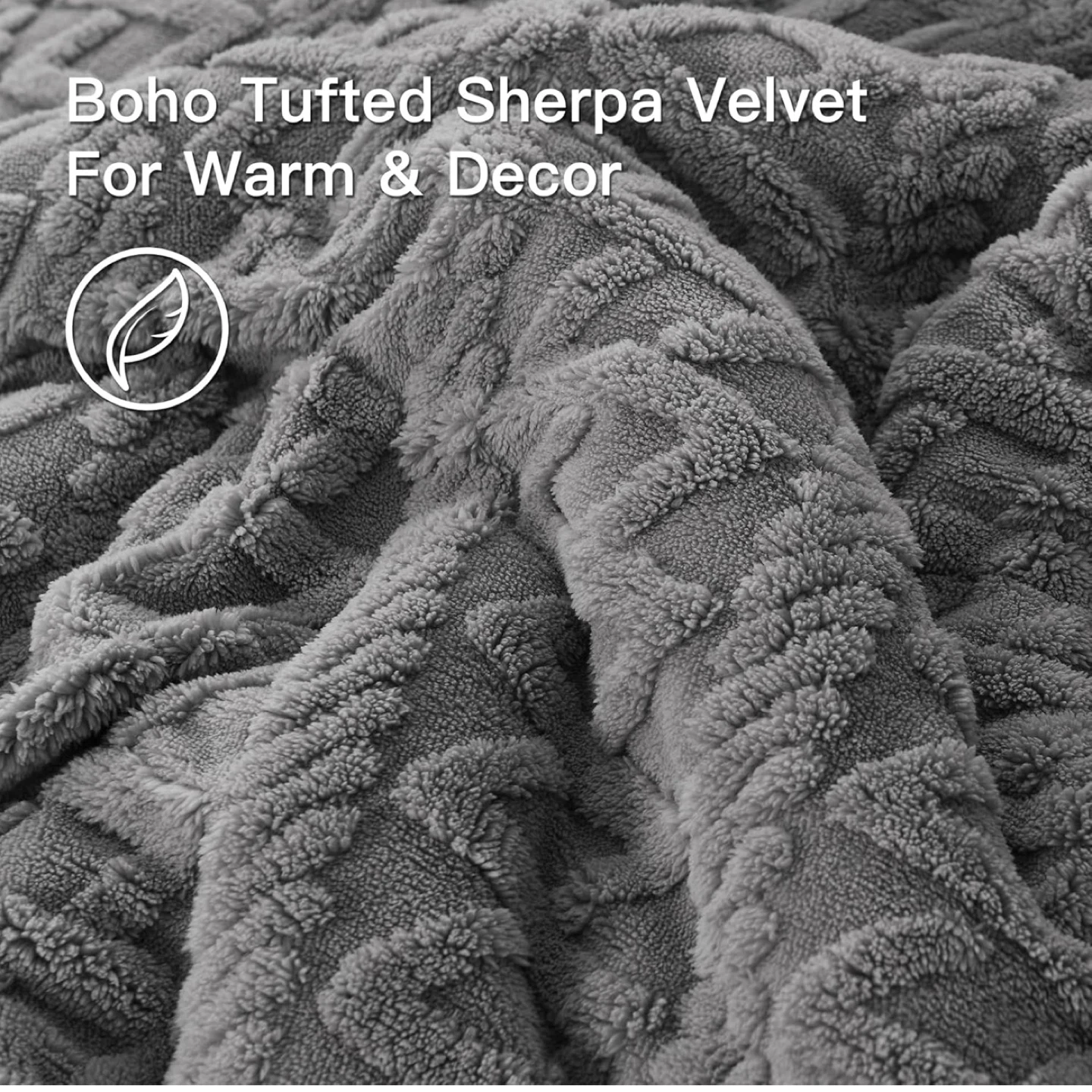 Andency Grey Boho Tufted Sherpa Velvet Comforter Set. Full size - photo 4