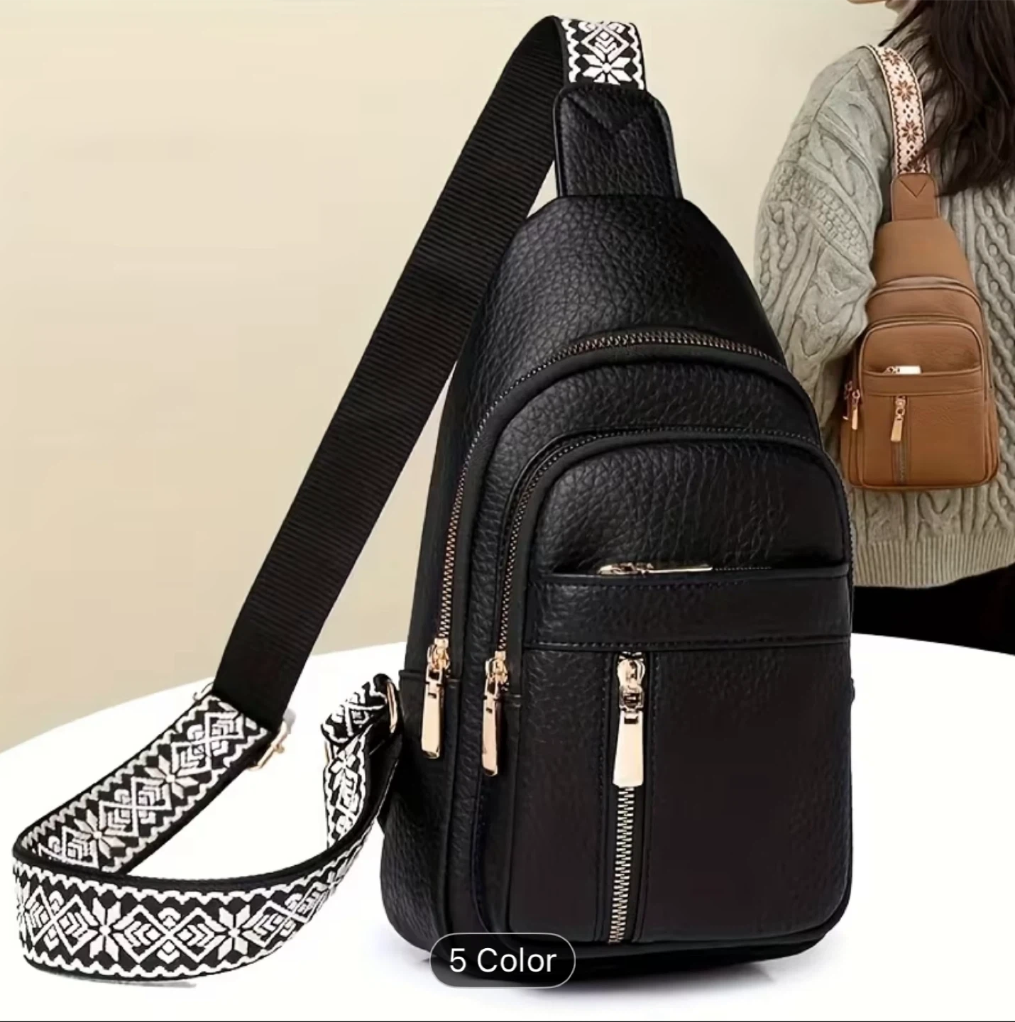 Vantage Black Sling Bag with Decorative Strap