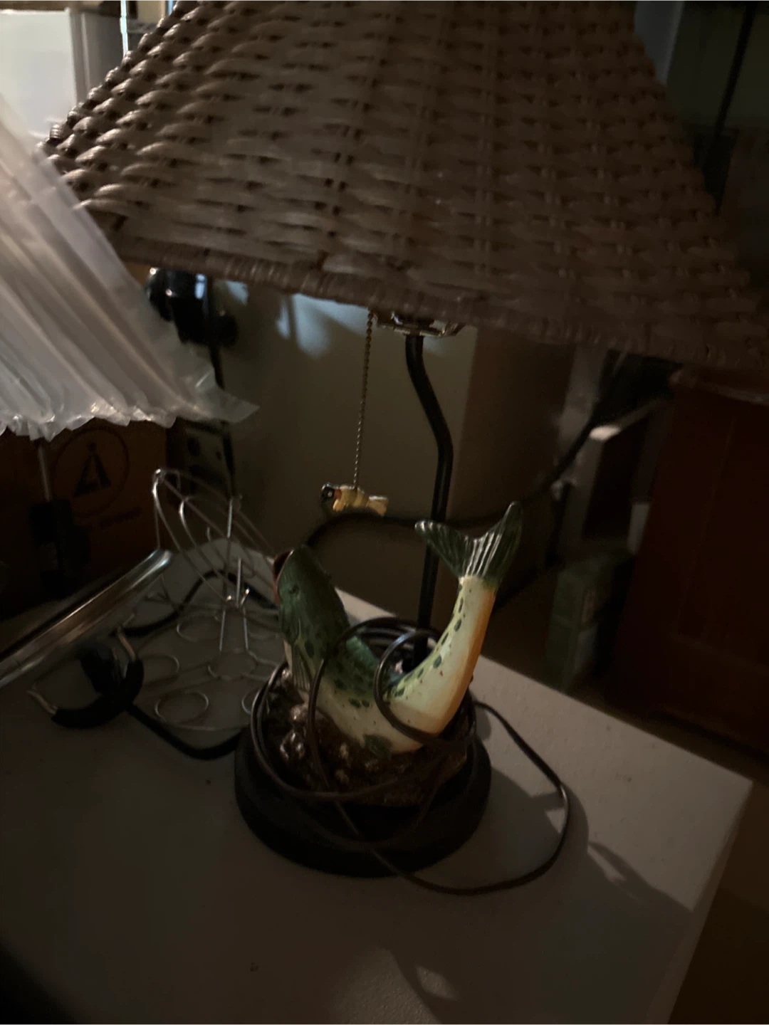 Fish Table Lamp with Wicker Shade