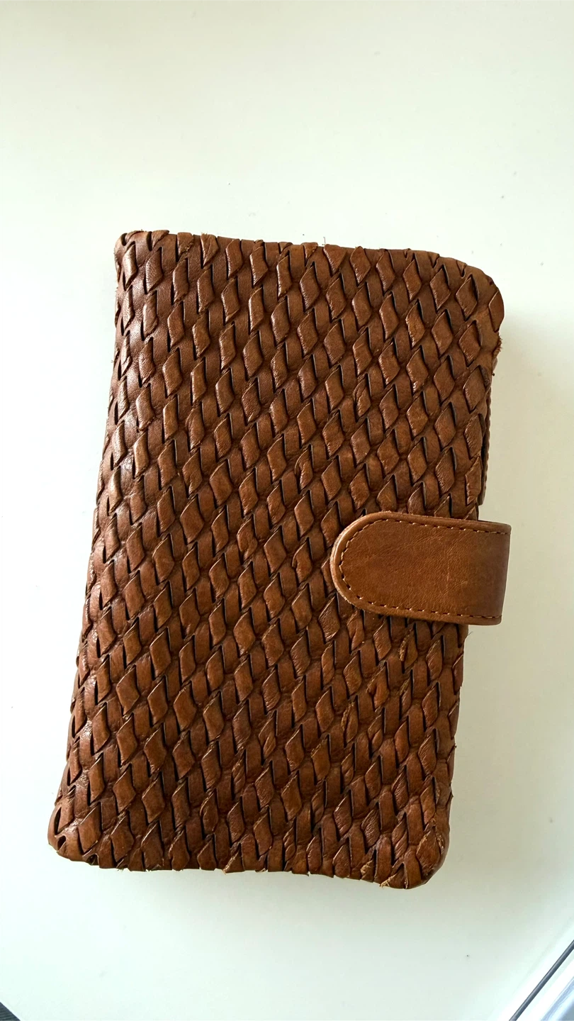 Genuine leather woven wallet in brown
