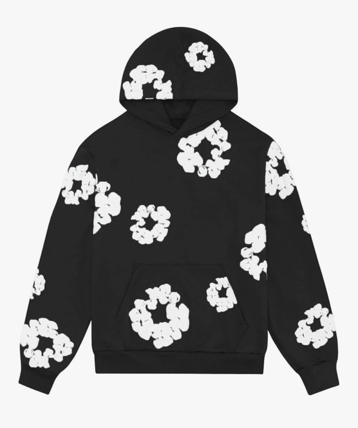 Black Hoodie with White Floral Print