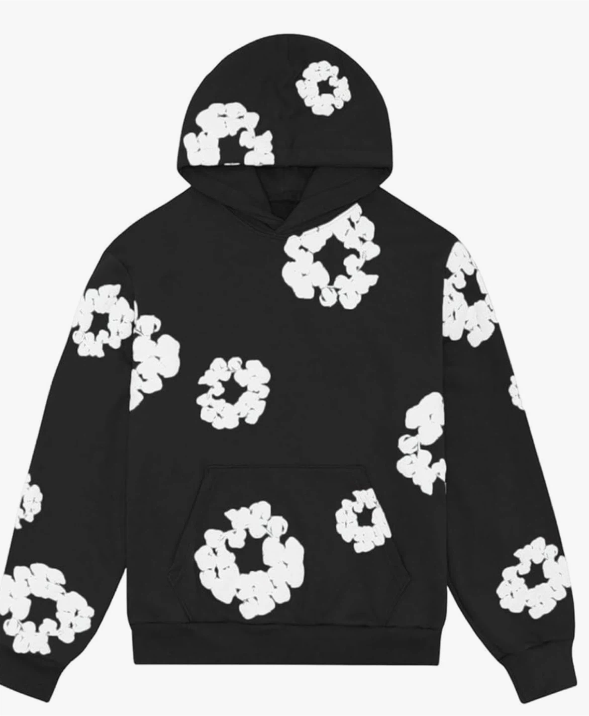 Black Hoodie with White Floral Print - photo 2