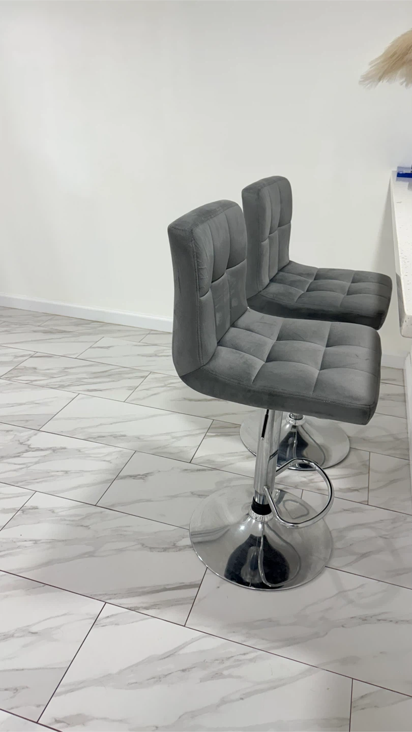 Gray Velvet Bar Stools - Set of 2 - photo 2