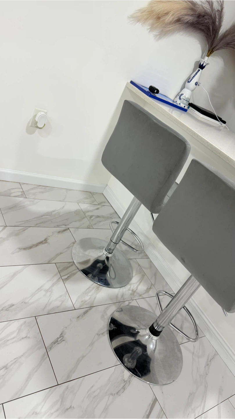 Gray Velvet Bar Stools - Set of 2