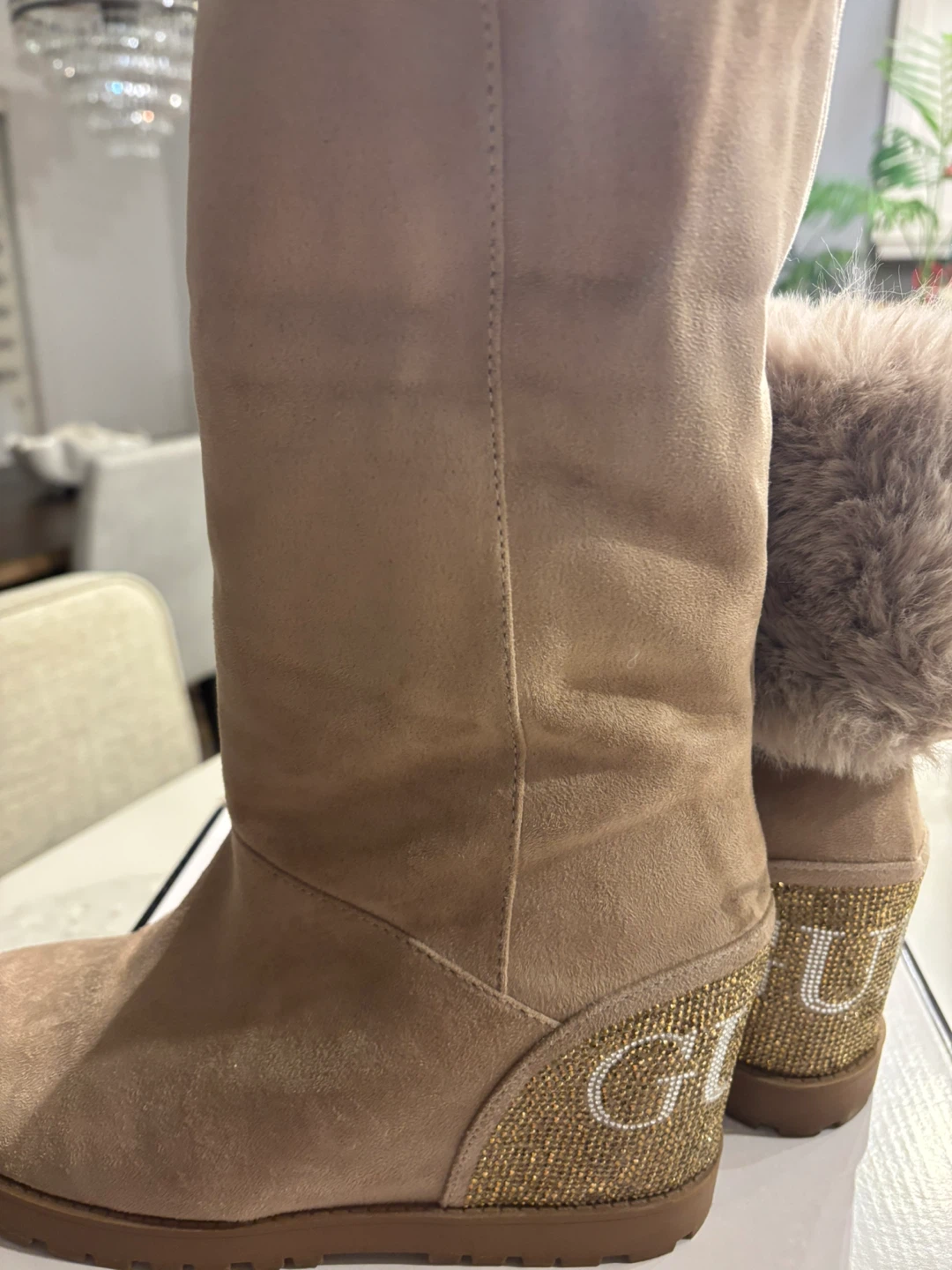 Guess Beige Suede Boots with Fur Trim - photo 2