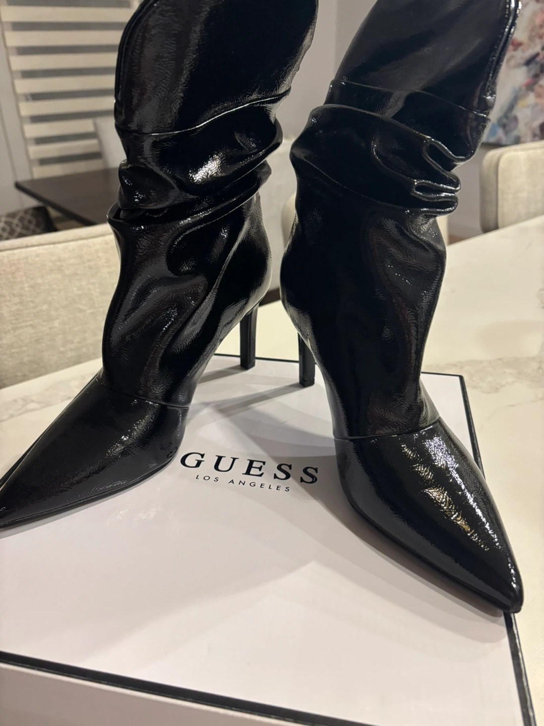 Guess Black Patent Leather Knee High Boots