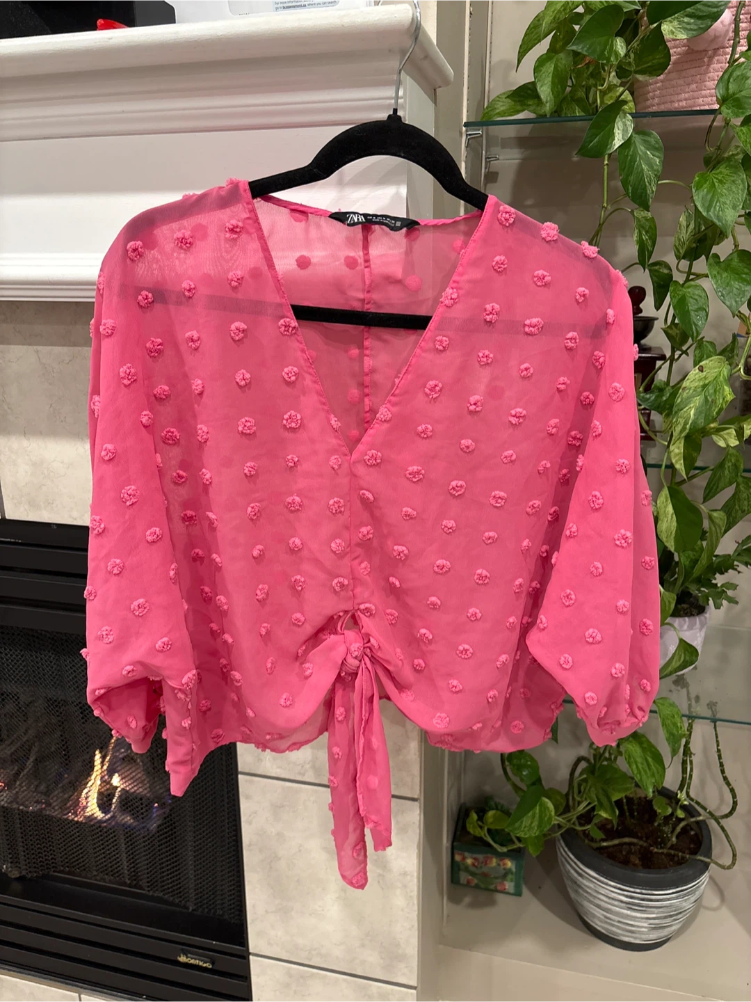 Zara Pink Pom Pom Blouse - Size M