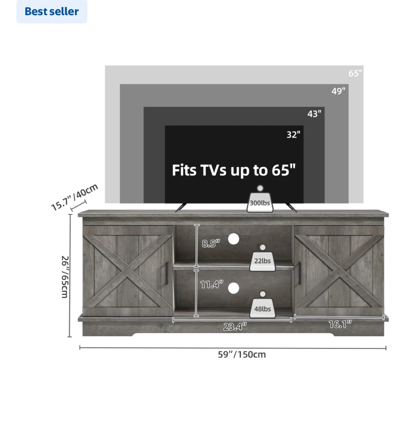 Rustic Gray TV Stand - Fits up to 65" TVs