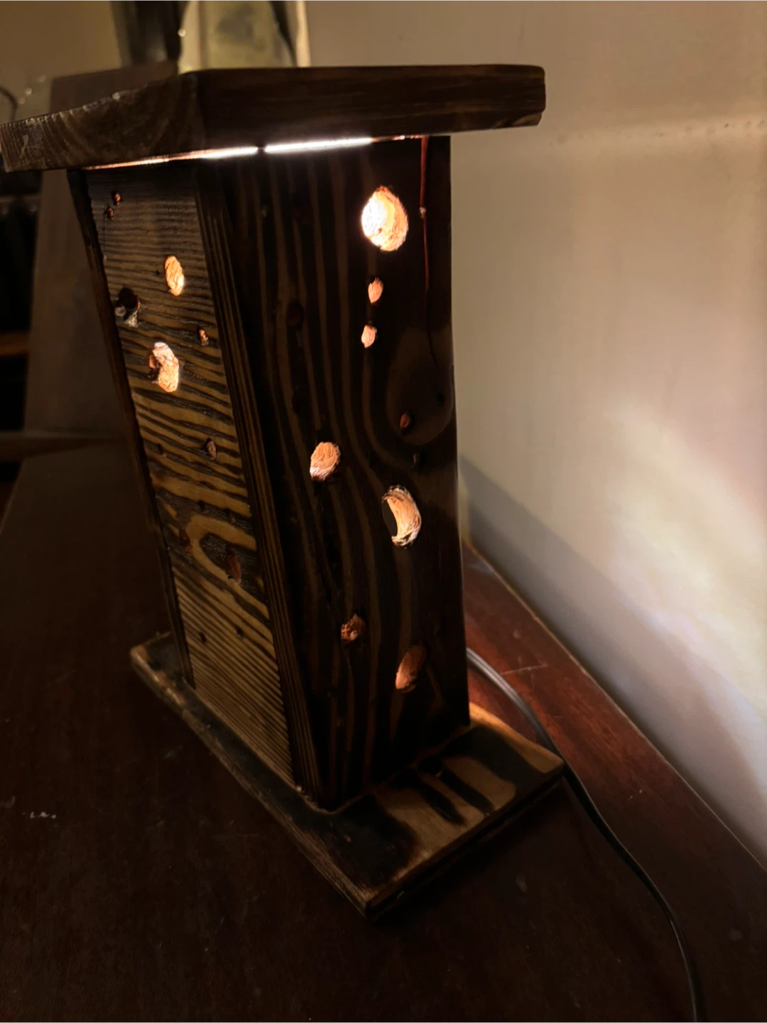 Wood Table Lamp with Holes
