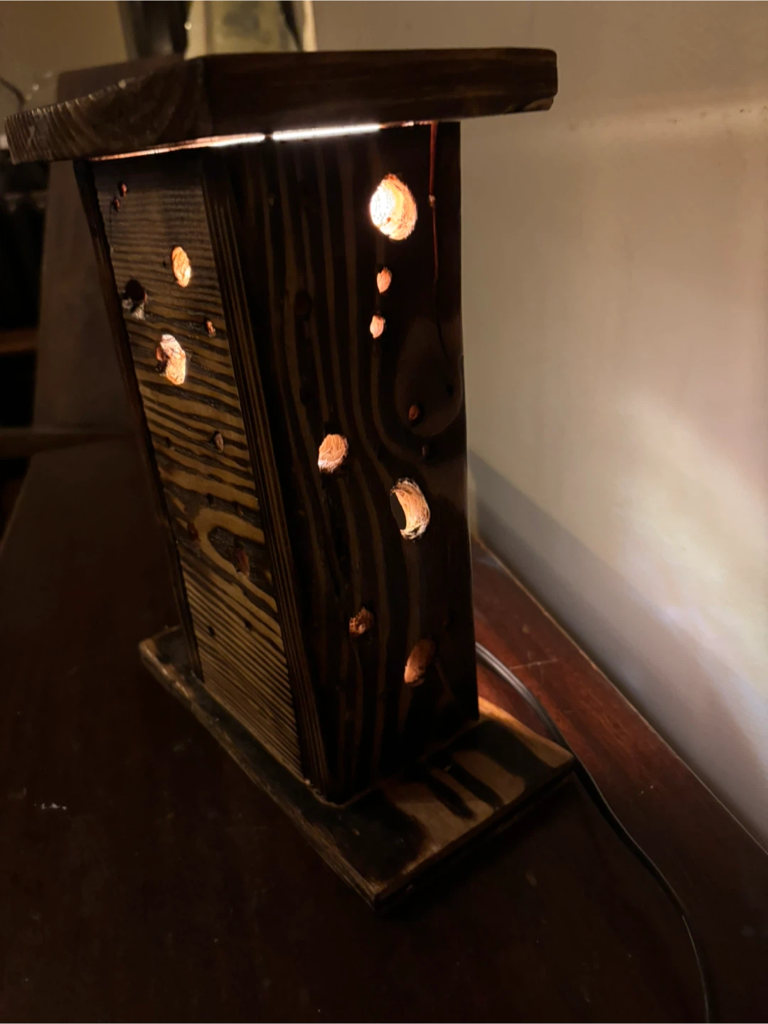 Wood Table Lamp with Holes - photo 3