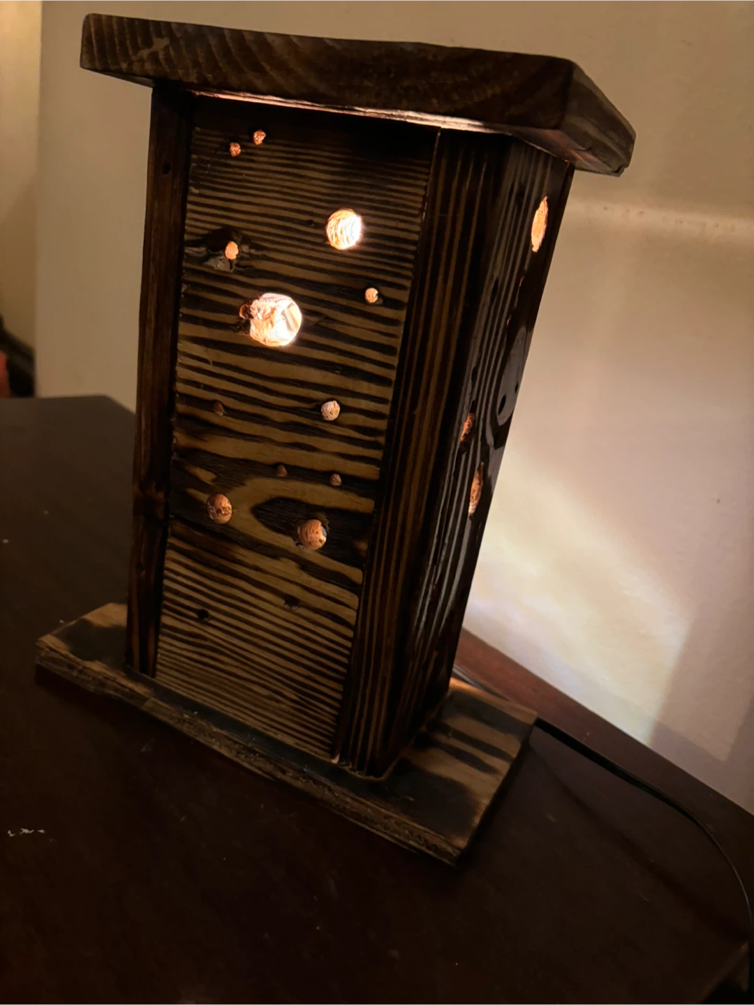 Wood Table Lamp with Holes - photo 2
