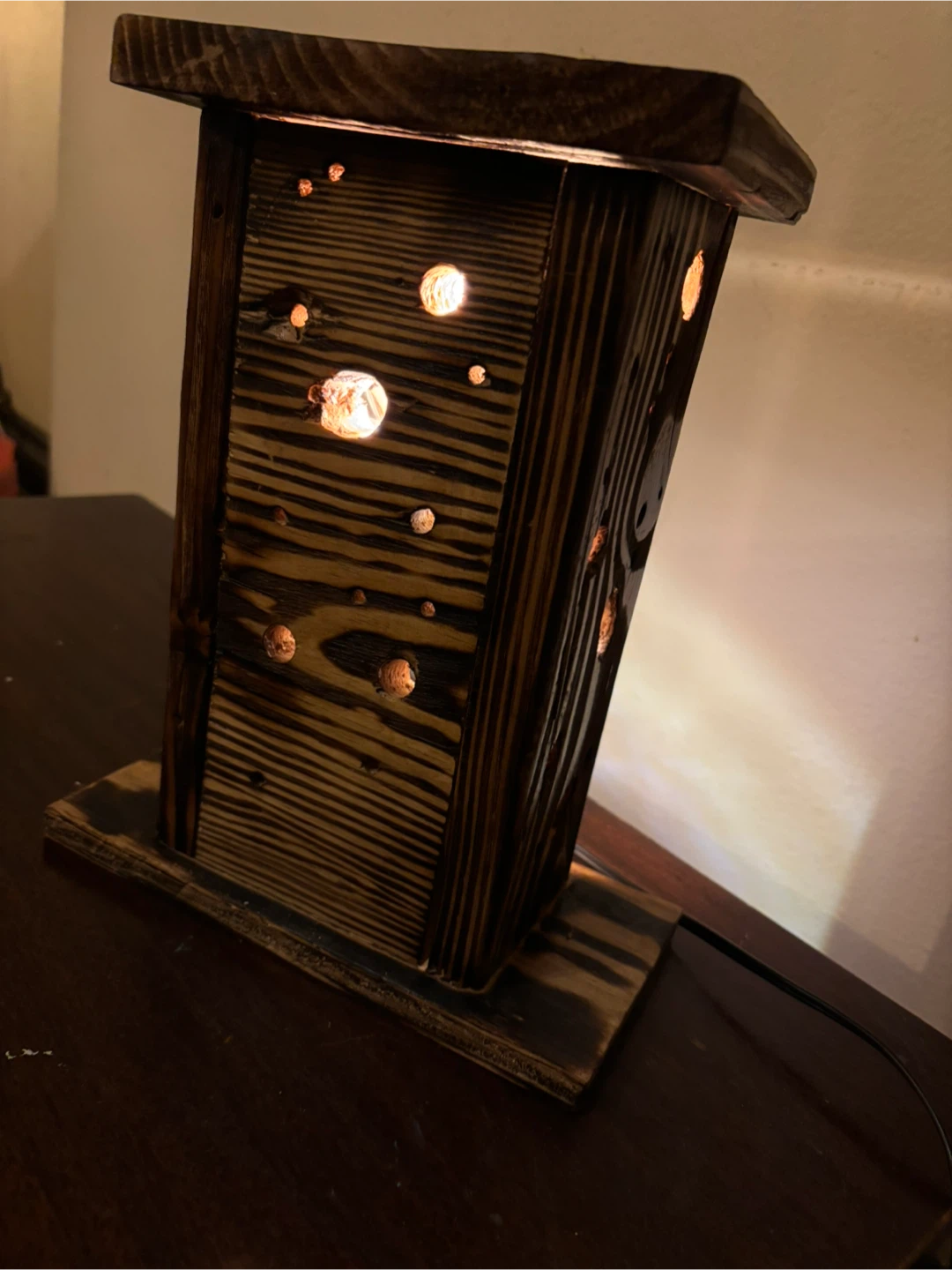 Wood Table Lamp with Holes - photo 5