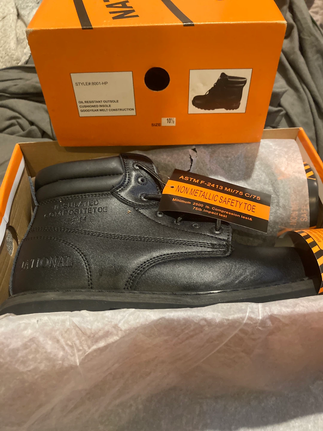 National Insulated Composite Toe Work Boots - Size 10.5