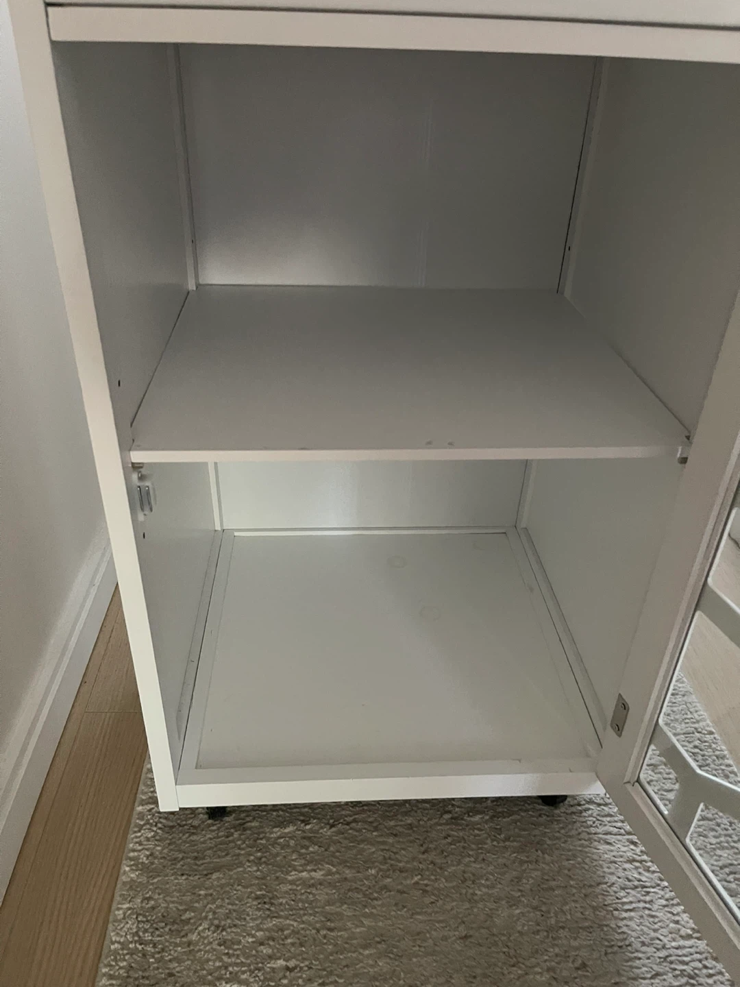 White Accent Cabinet with Drawer, on Wheels - photo 3