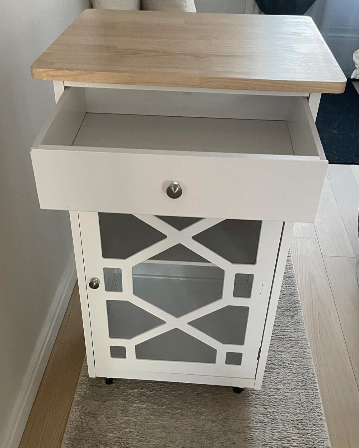 White Accent Cabinet with Drawer, on Wheels - photo 2