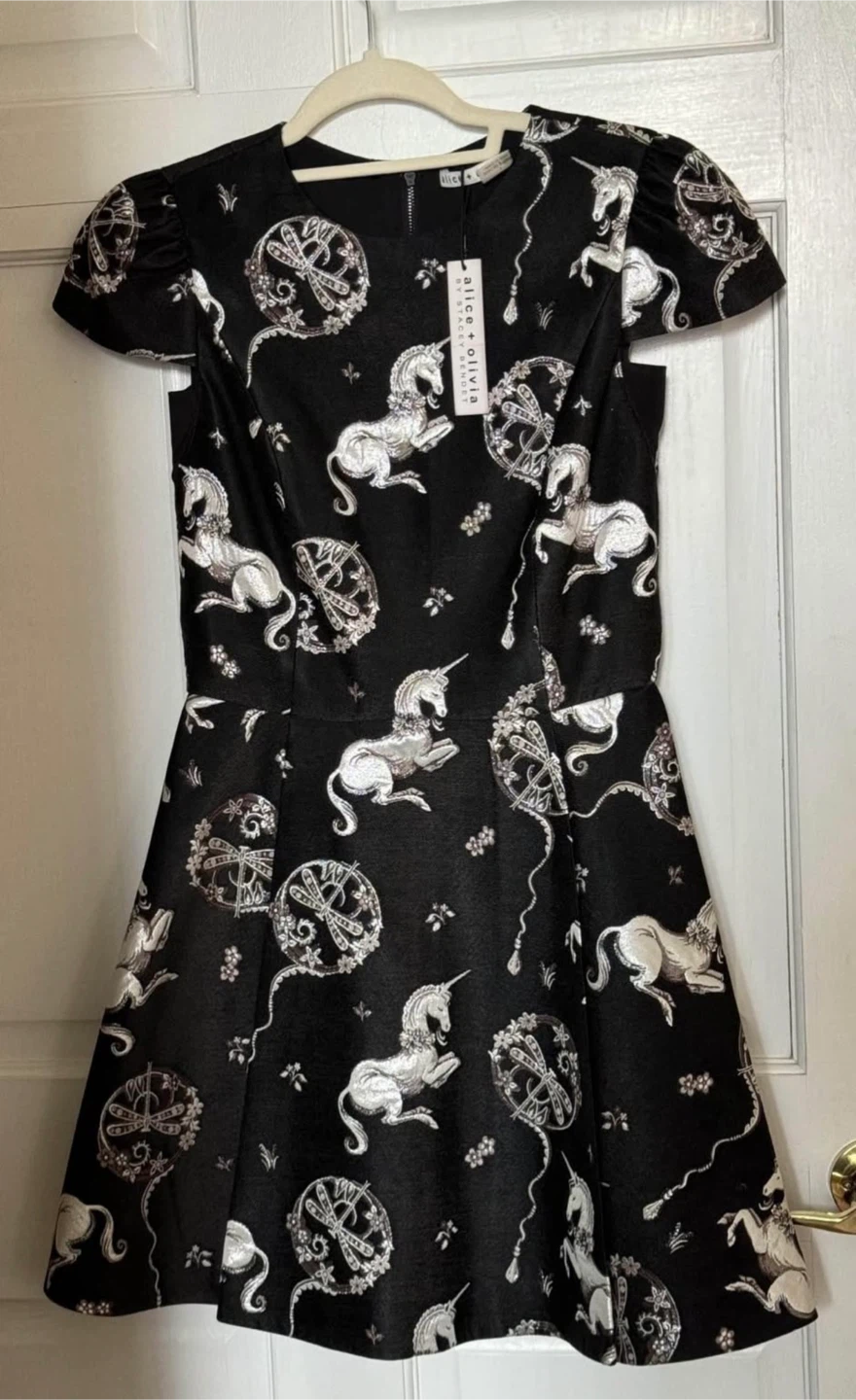 Alice + Olivia Black Metallic Unicorn Dress - Size 4