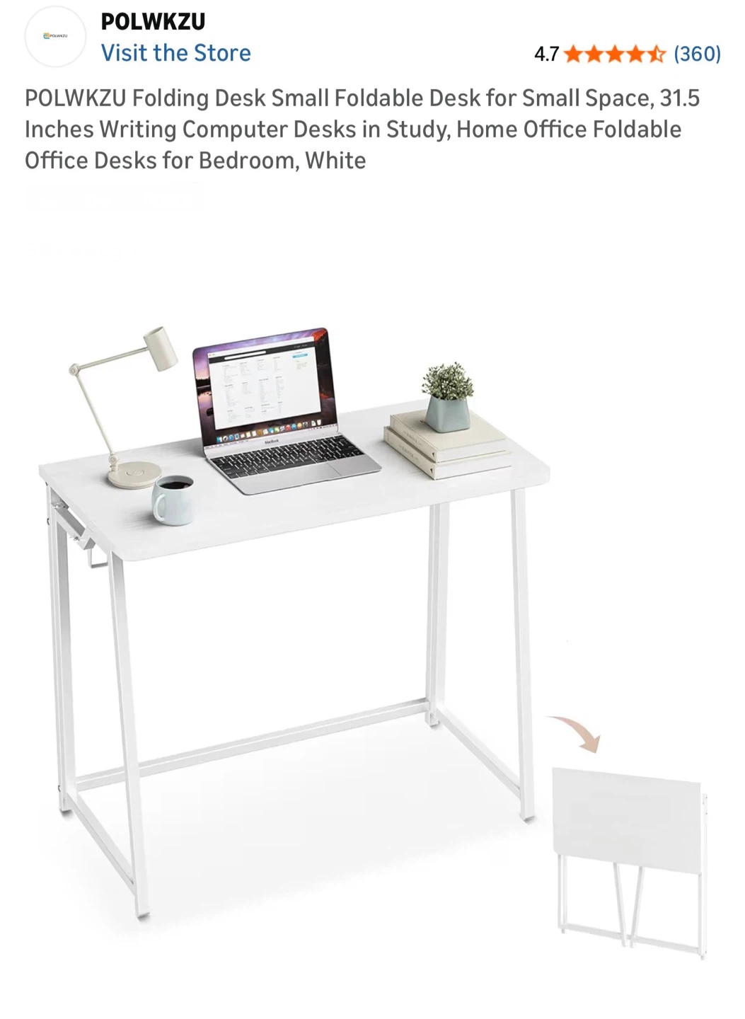 $30 Brand New POLWKZU Folding Desk - Small Foldable White Desk