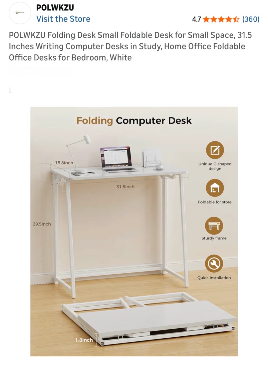 $30 Brand New POLWKZU Folding Desk - Small Foldable White Desk - photo 4