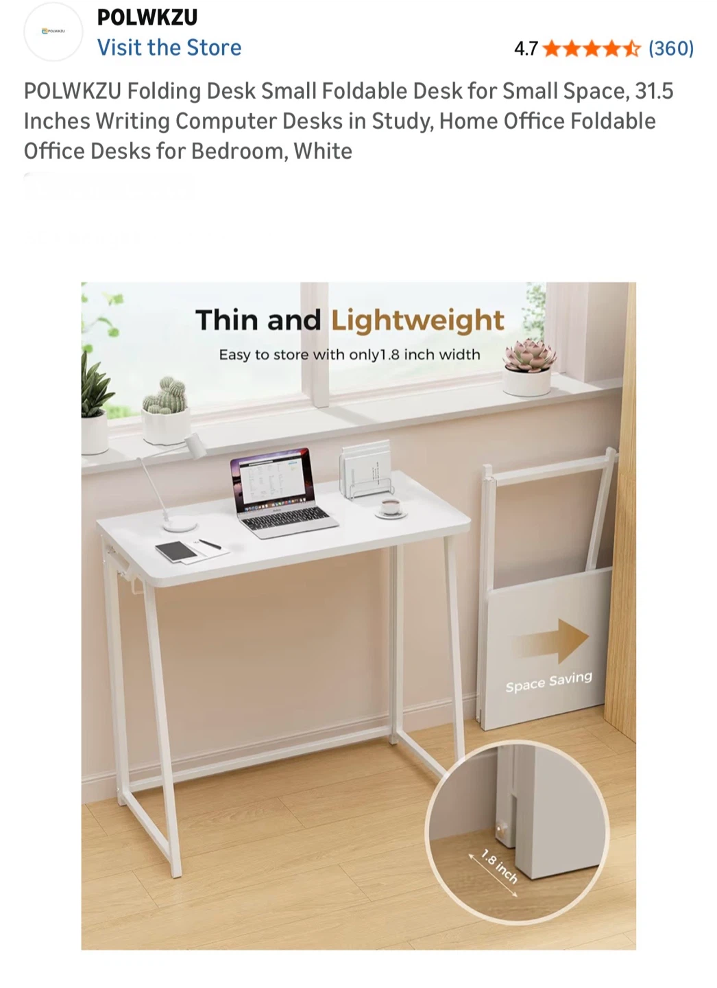 $30 Brand New POLWKZU Folding Desk - Small Foldable White Desk - photo 5