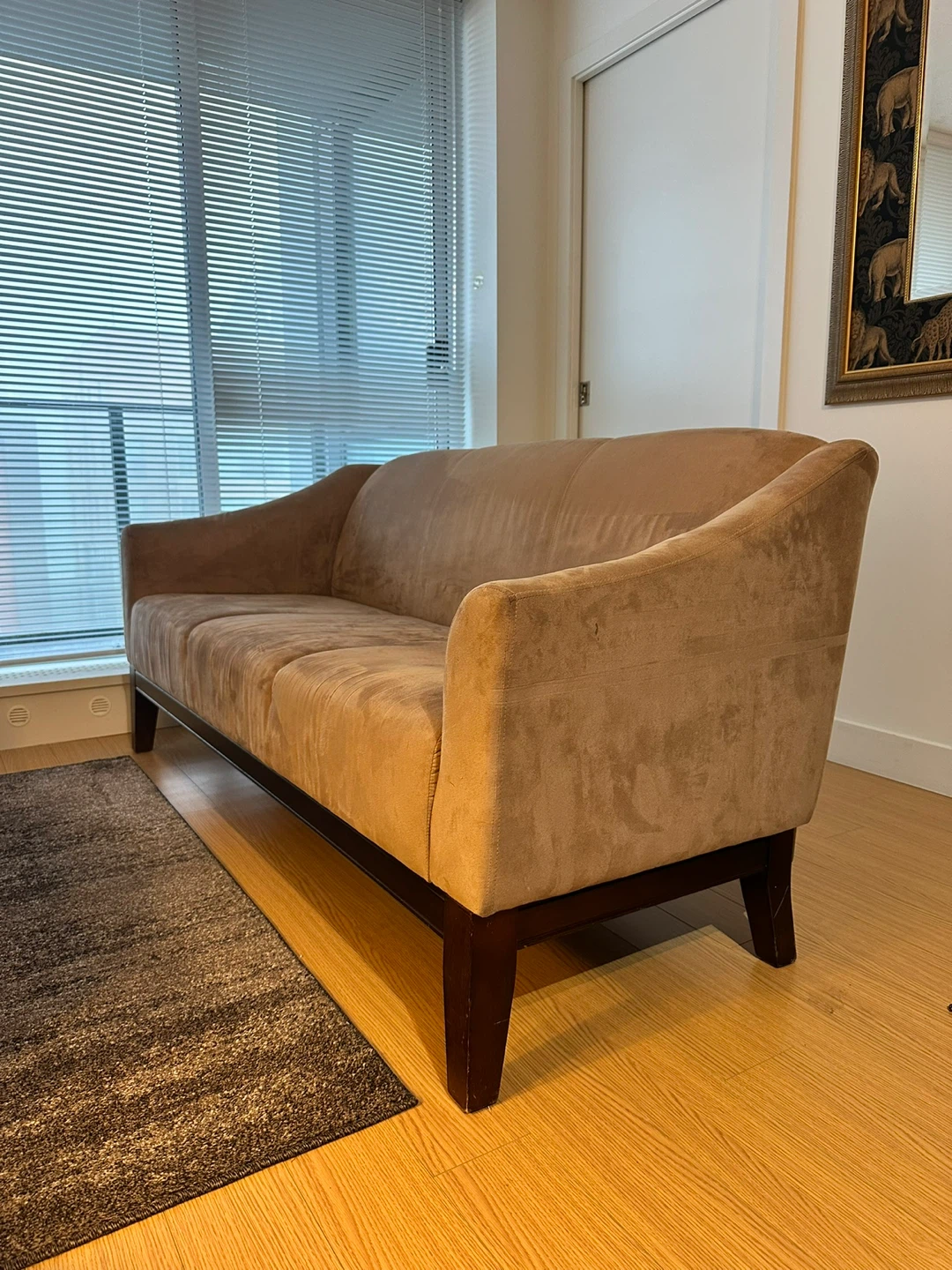 Beige Suede Sofa 🛋️ – Solid Wood Frame – Excellent Condition