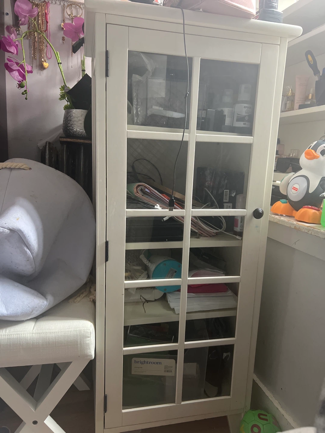 White Display Cabinet with Glass Door