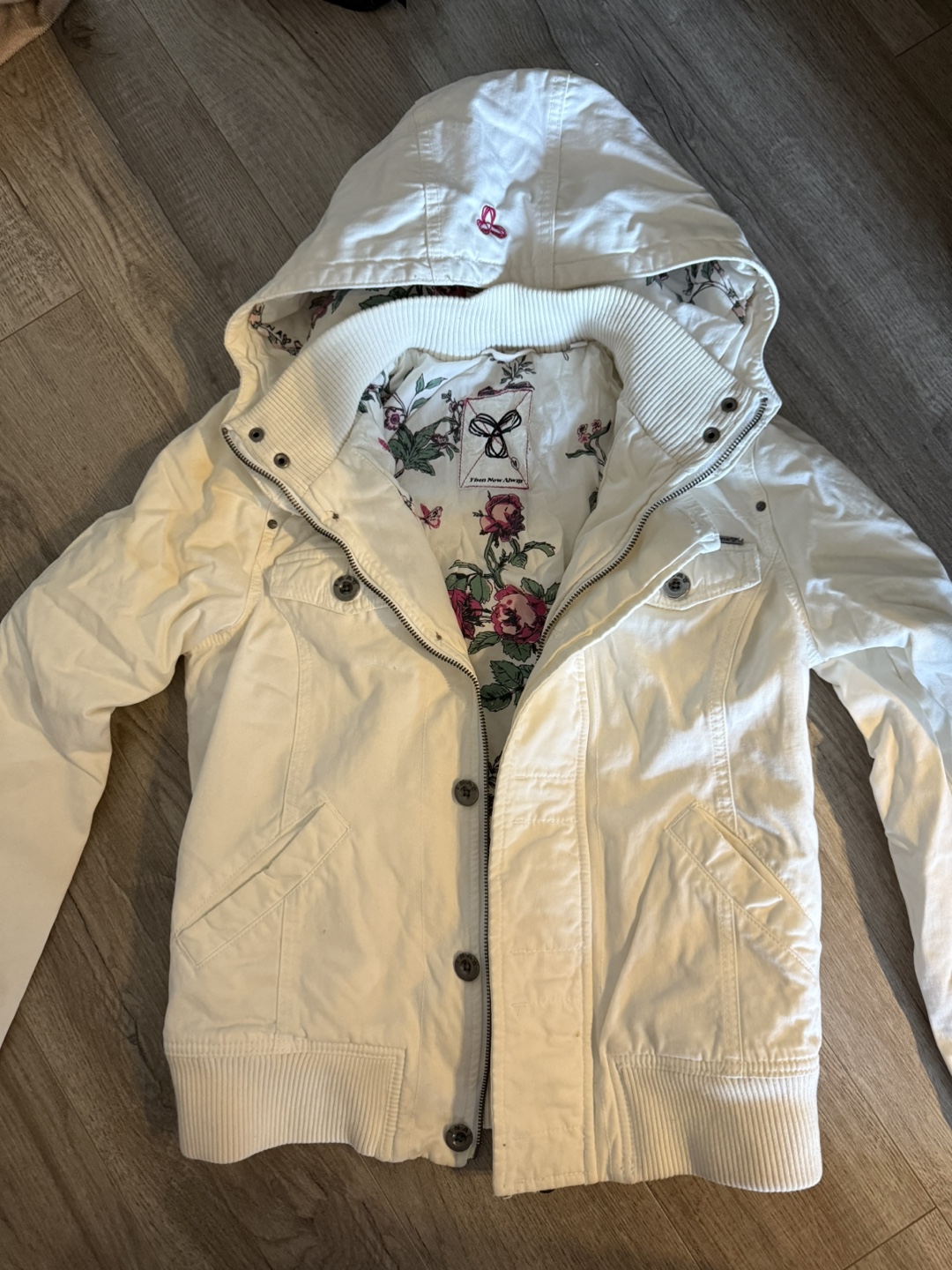 TNA Then Now Always White Floral Jacket - Size M
