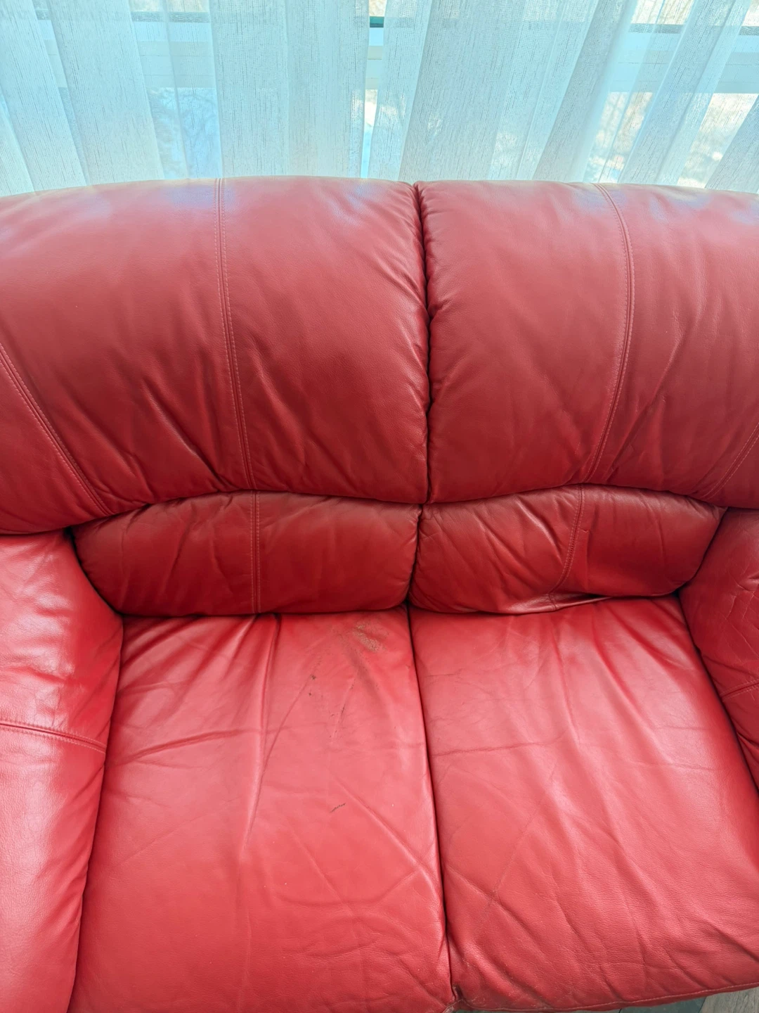 Red Leather Loveseat Sofa🏆 - photo 2