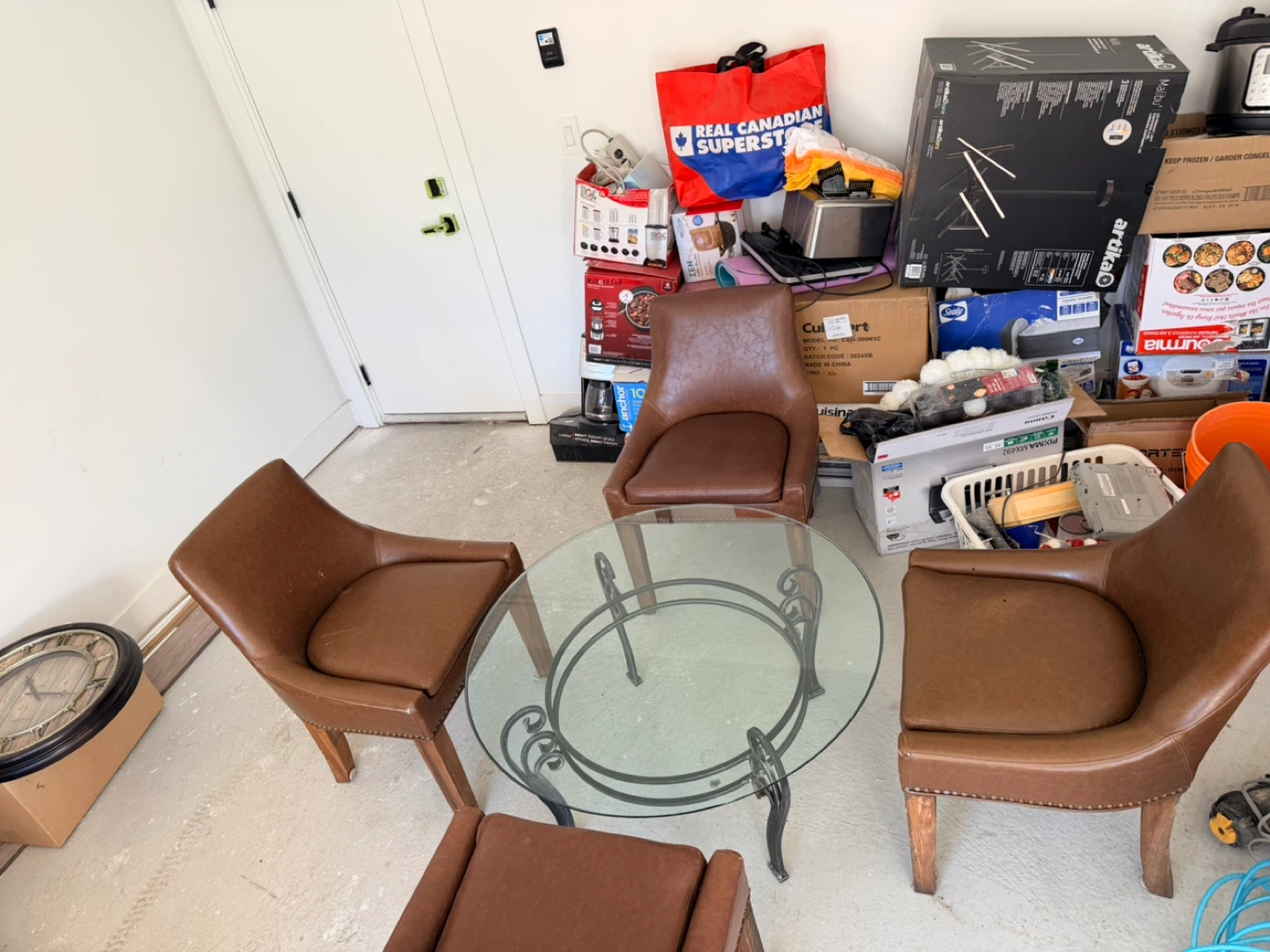 Brown Leather Dining Set - Table & 4 Chairs