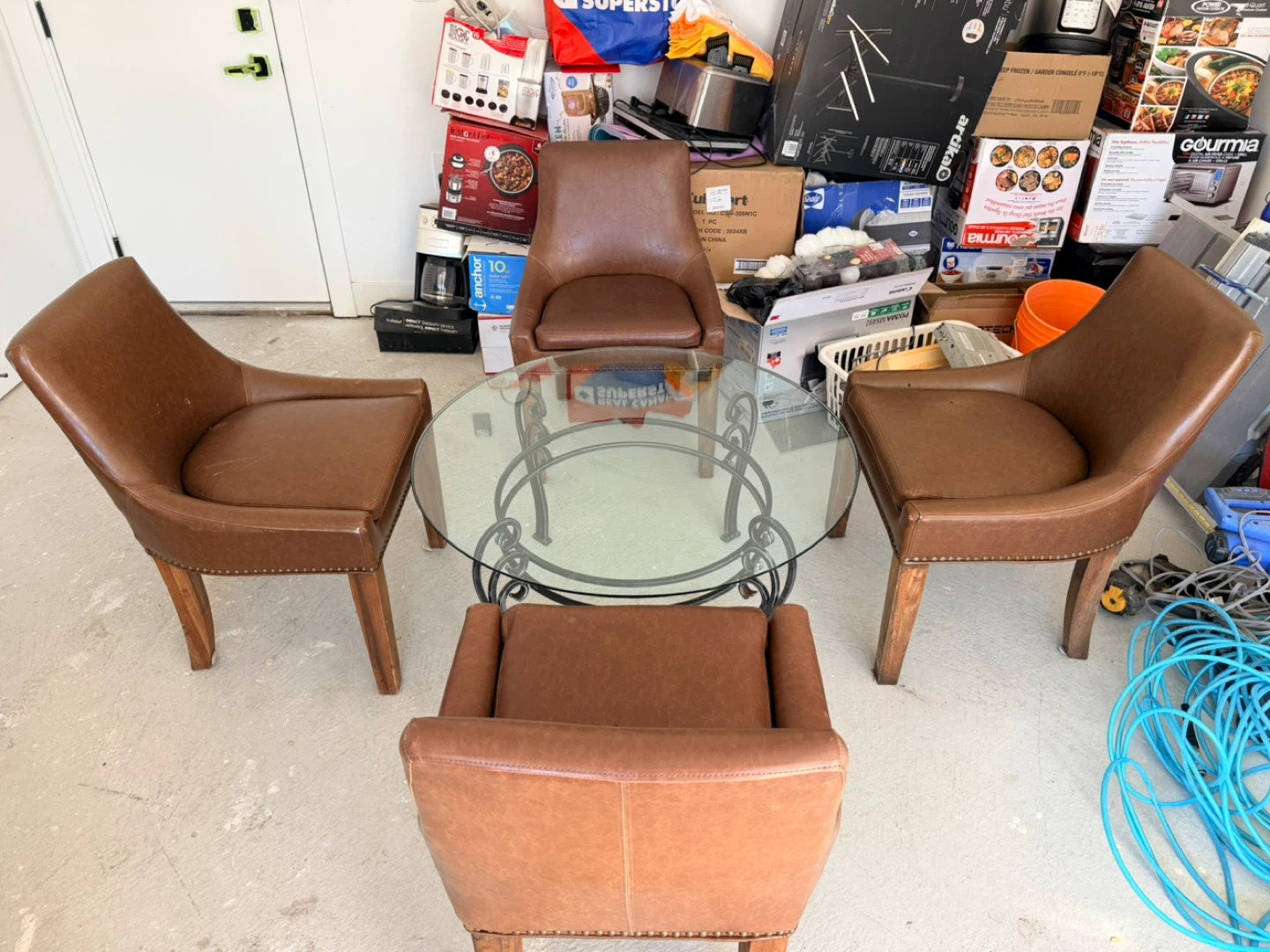Brown Leather Dining Set - Table & 4 Chairs - photo 2