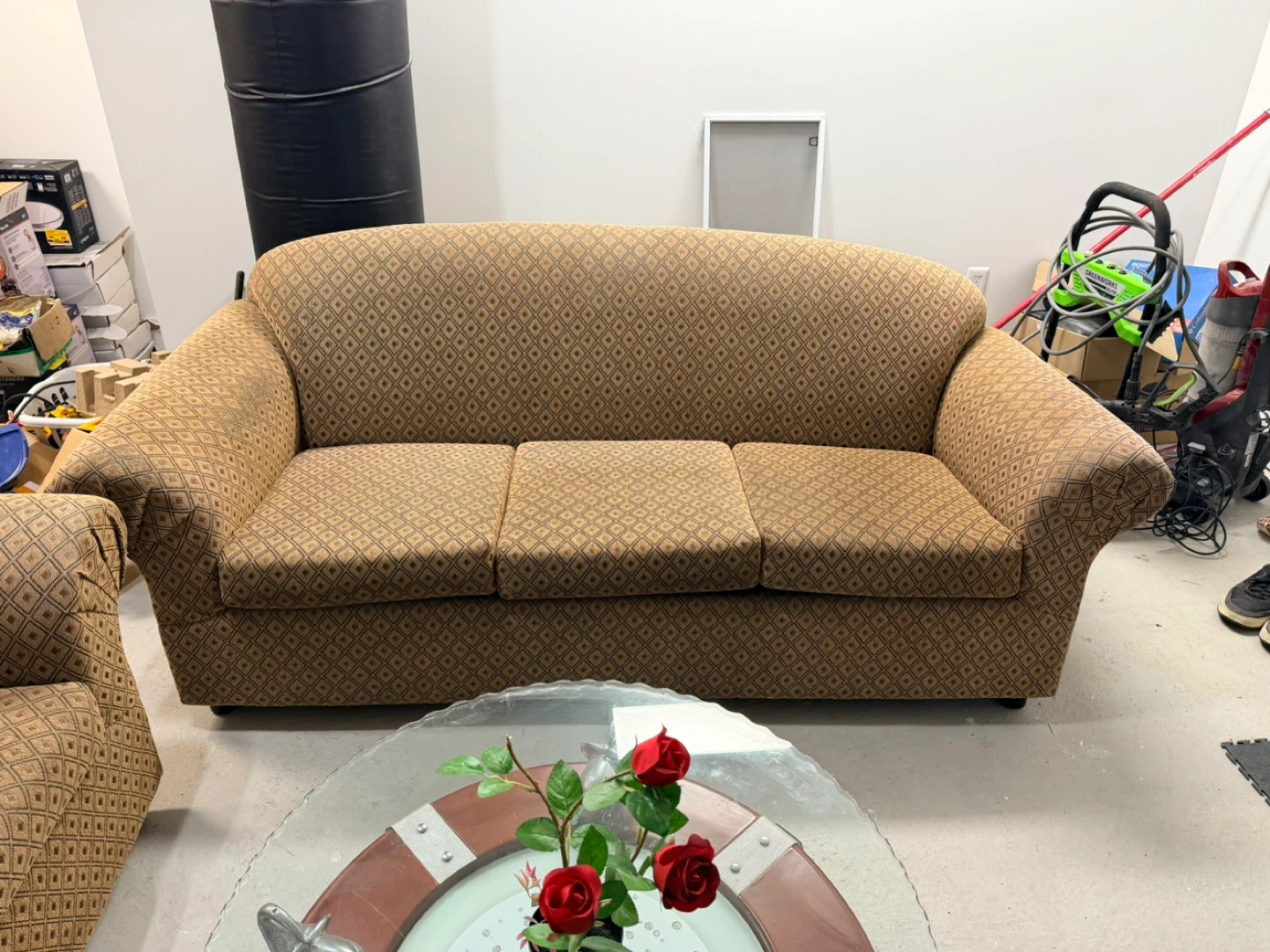Brown Patterned Sofa and Loveseat Set