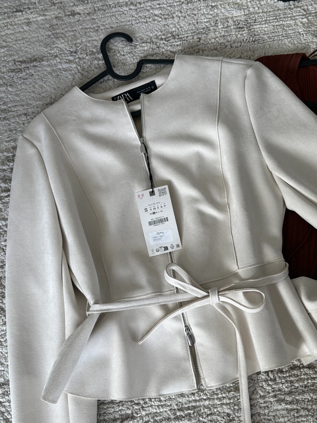 BOGO: Beige Peplum Jacket & Brown Ribbed Top - Size S - photo 2
