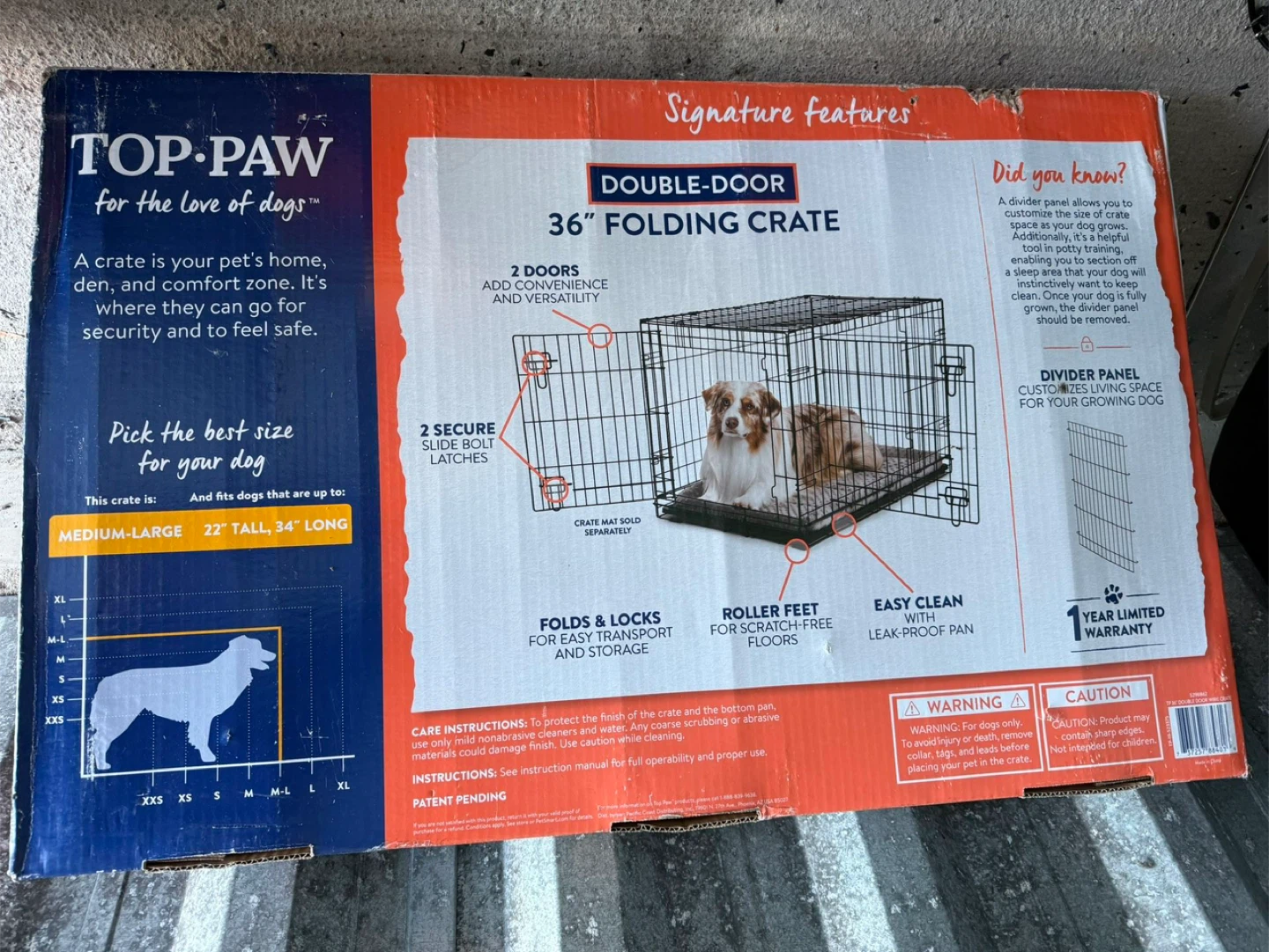 Top Paw 36" Double-Door Folding Dog Crate