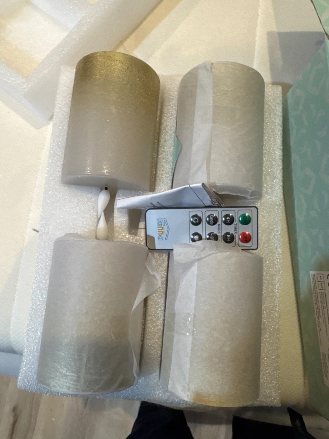 Fänna LED Pillar Candles with Remote, Sandy Grey/Gold - photo 2