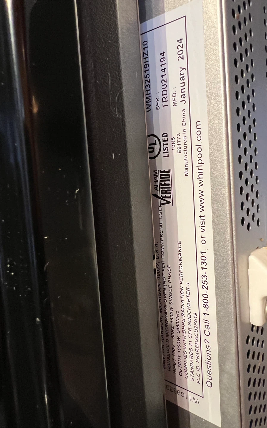 Whirlpool Microwave Oven - Model WMH32519HZ10 - photo 2
