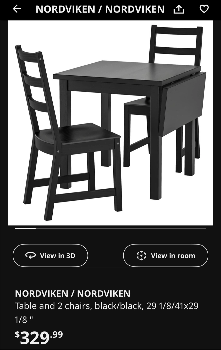 IKEA Nordviken drop leaf Dining Table - Black
