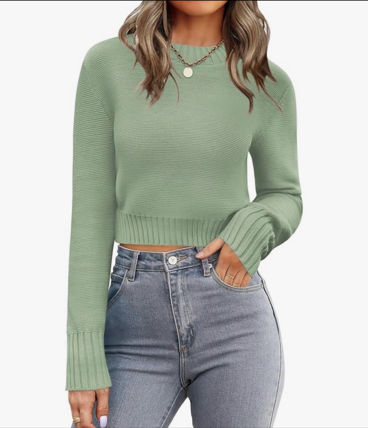 Green Knit Crew Neck Sweater Size S