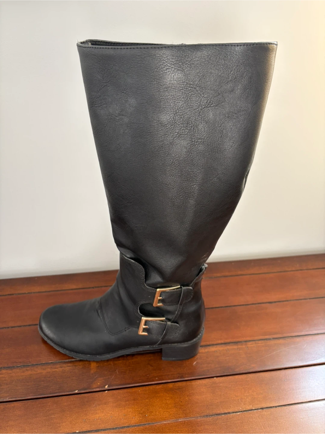 Black Knee-High Boots with Buckle Detail - photo 3