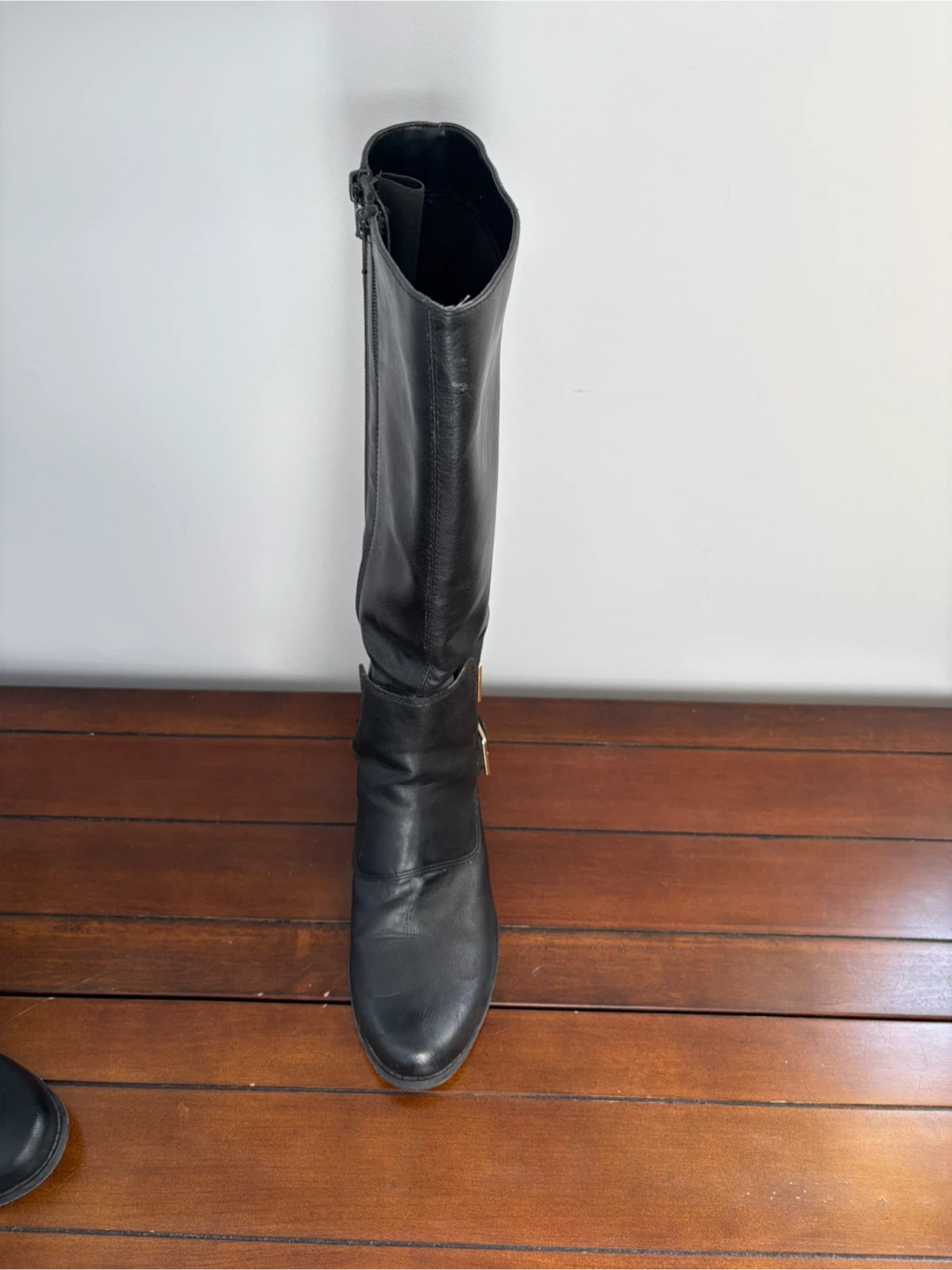 Black Knee-High Boots with Buckle Detail - photo 4