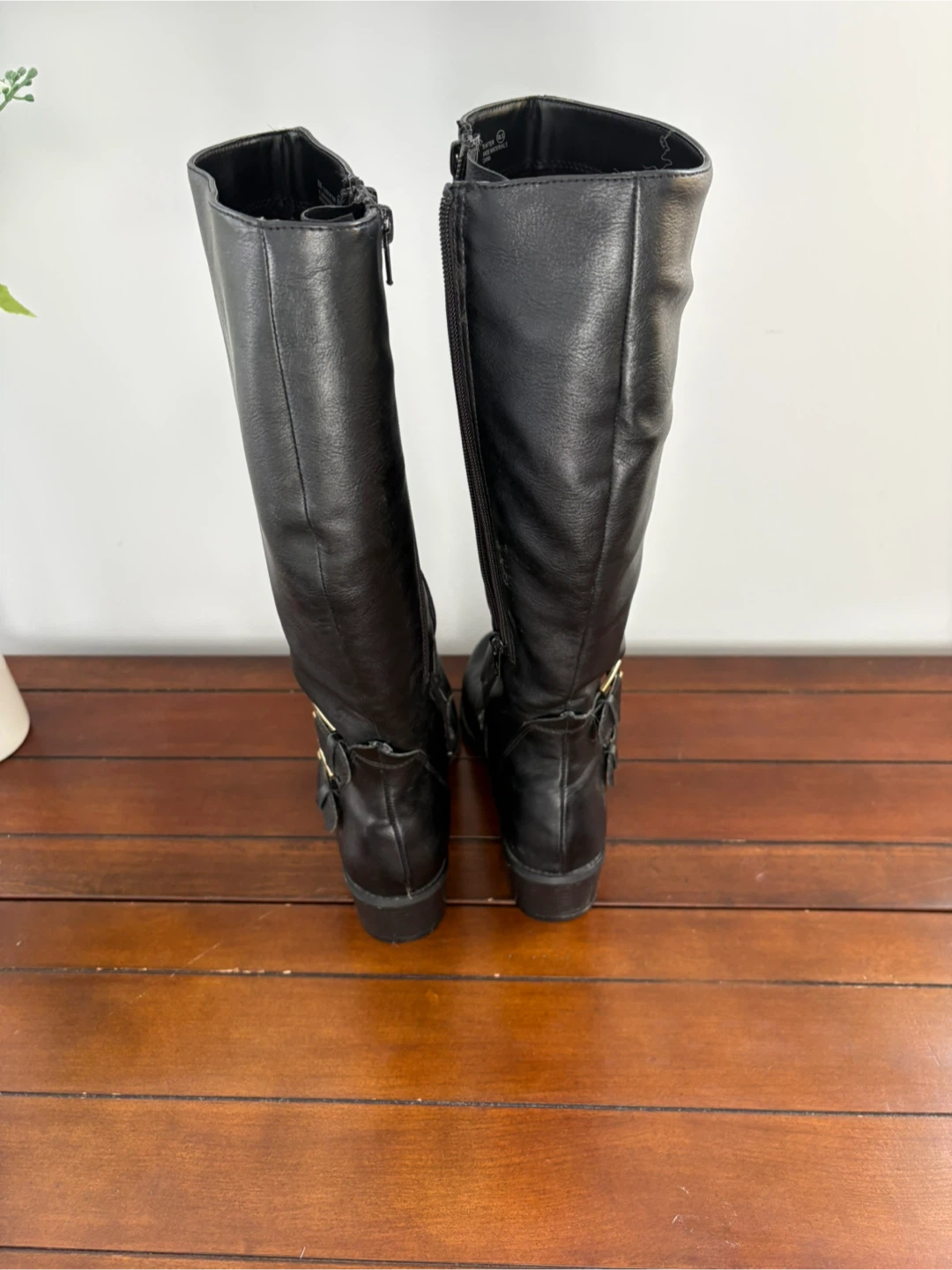 Black Knee-High Boots with Buckle Detail - photo 5