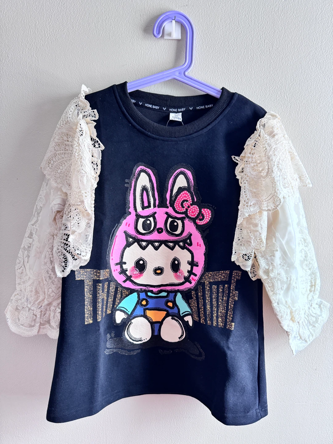 Labubu Kids Sweater dress with Lace Sleeves Toddler size 5-6T