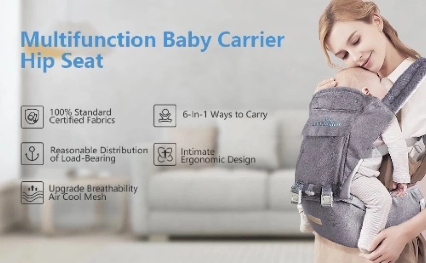 Ecocomum Baby Carrier Hip Seat - Grey - photo 3